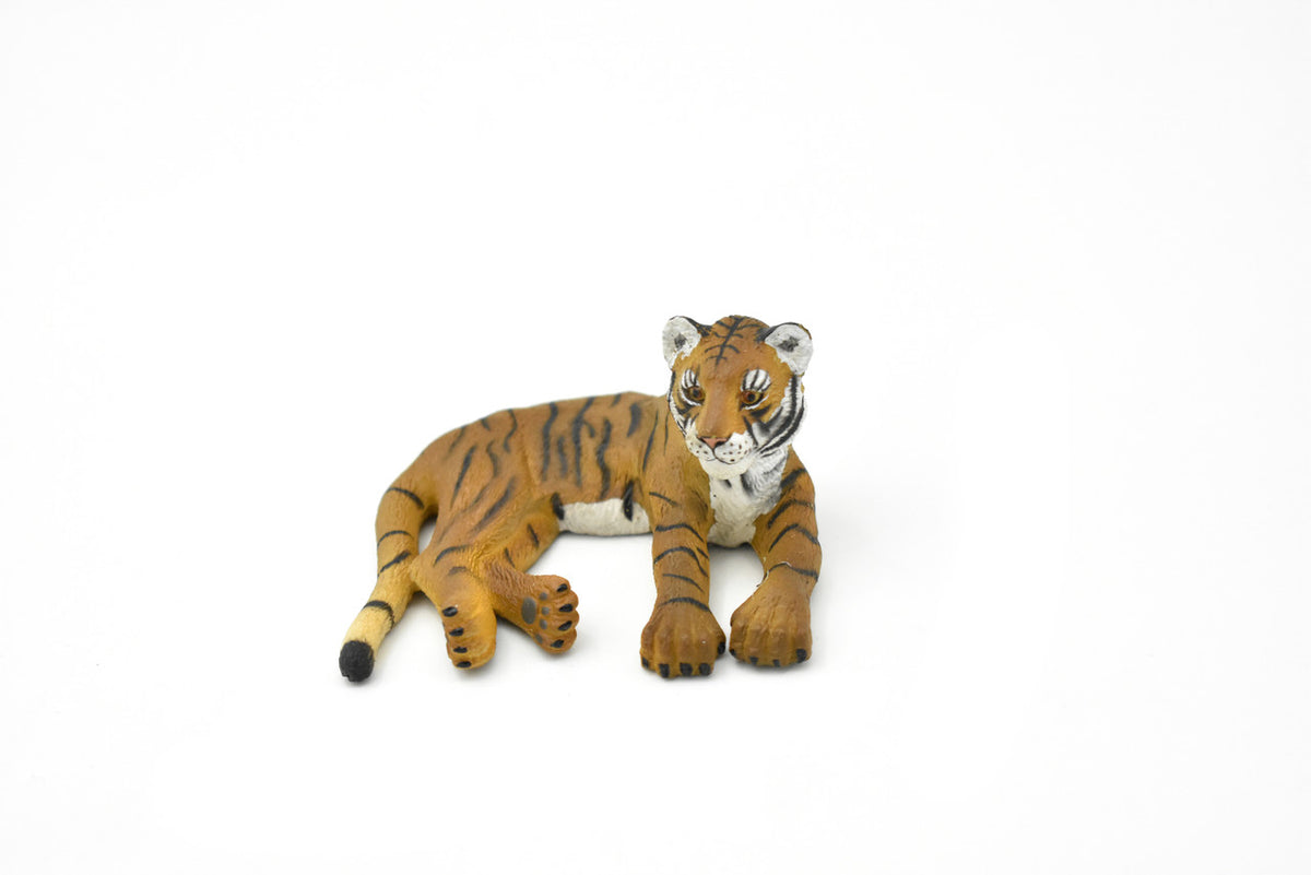 Tiger Cub, lying down, Museum Quality, Animal, Educational, Realistic Hand Painted, Diorama Figure, Lifelike Model, Vintage Replica, Toy, 2 1/4  Inches. 