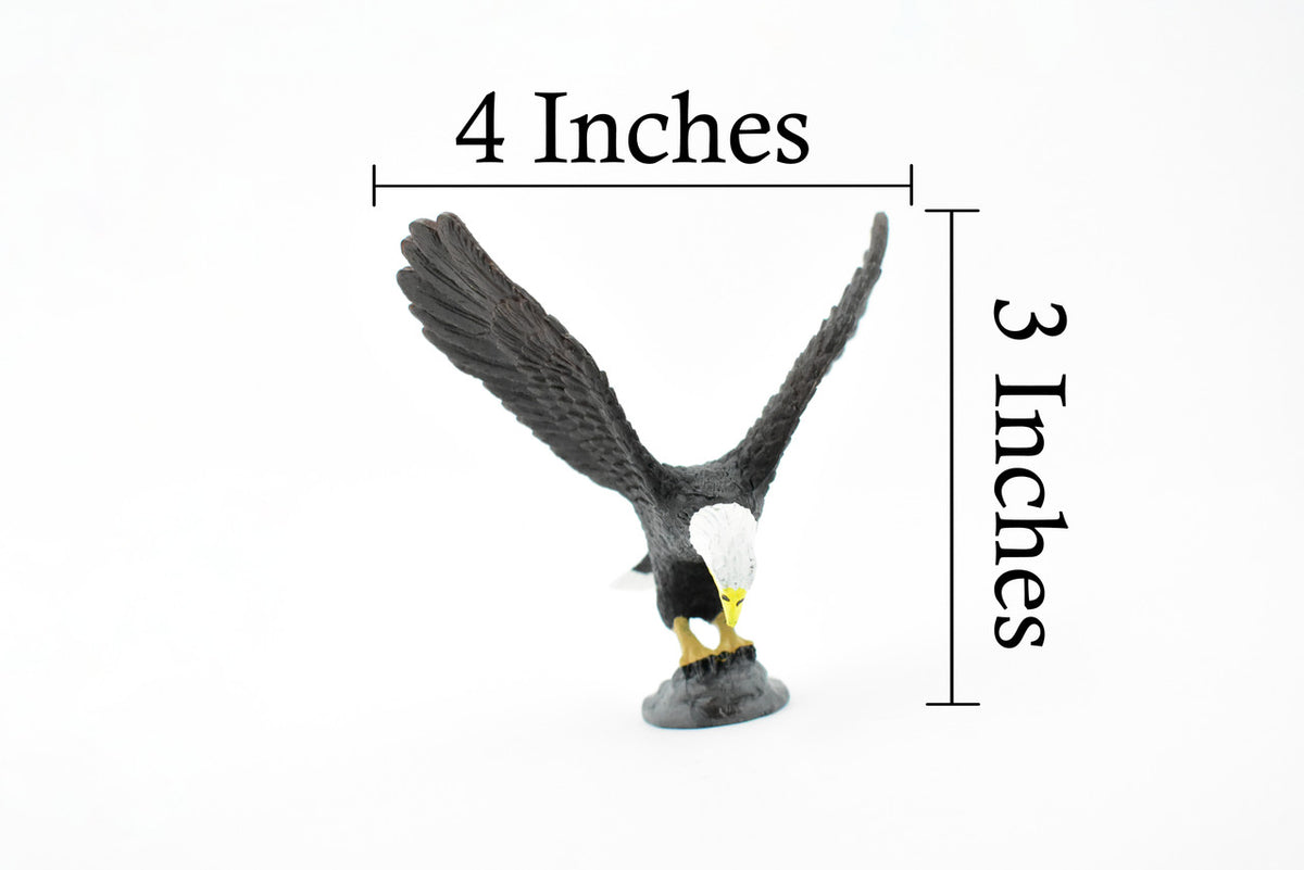Bald Eagle, North America Eagle, Museum Quality, Rubber Bird, Hand Painted, Realistic Toy Figure, Diorama Model, Kids, Educational,  4 Inches.