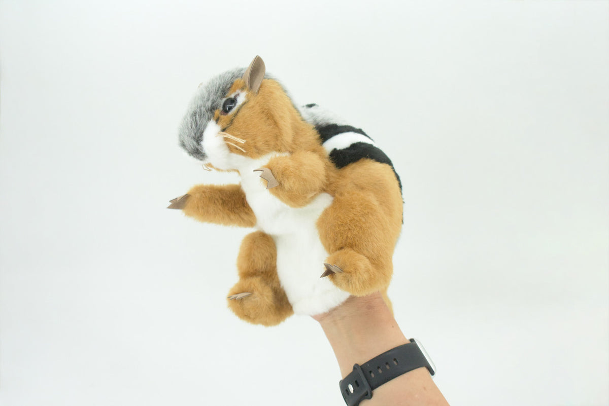 Chipmunk Hand Puppet, Very Nice Plush Striped Squirrel, Stuffed Animal, Educational, Realistic, Lifelike, Gift,    11"    FM24 B75