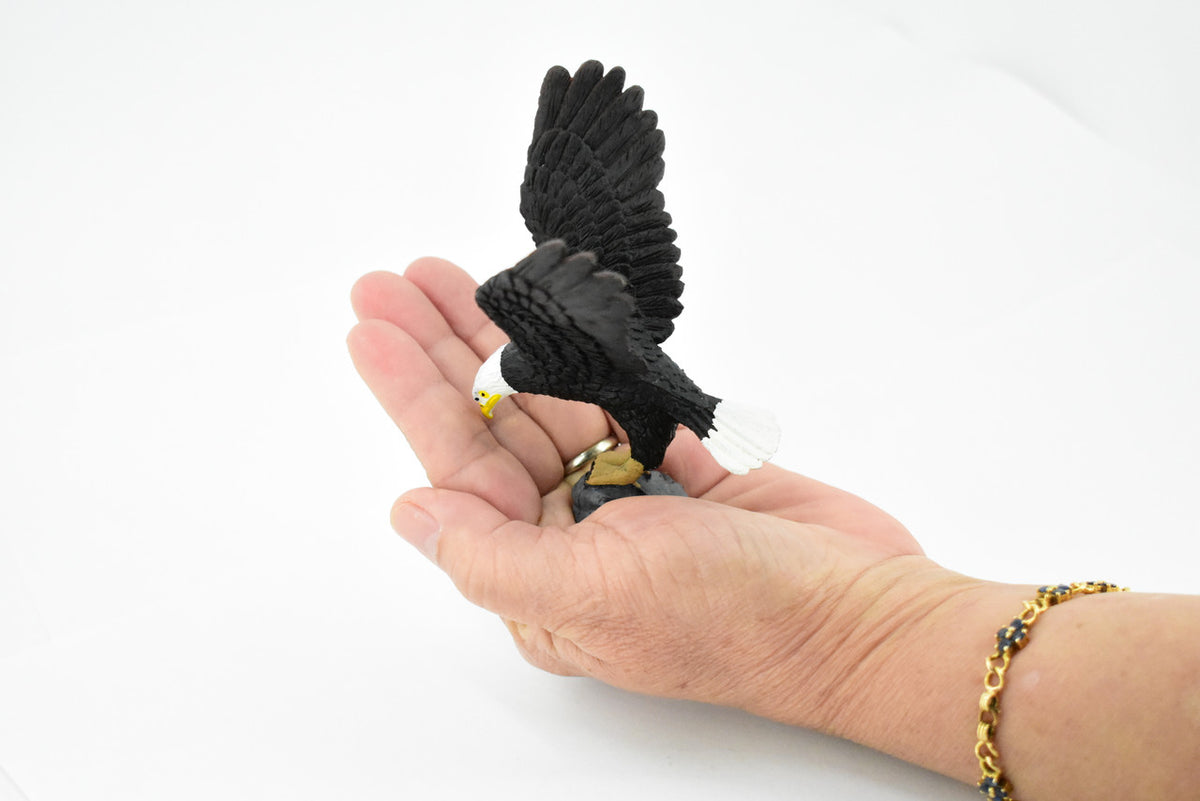 Bald Eagle, North America Eagle, Museum Quality, Rubber Bird, Hand Painted, Realistic Toy Figure, Diorama Model, Kids, Educational,  4 Inches.