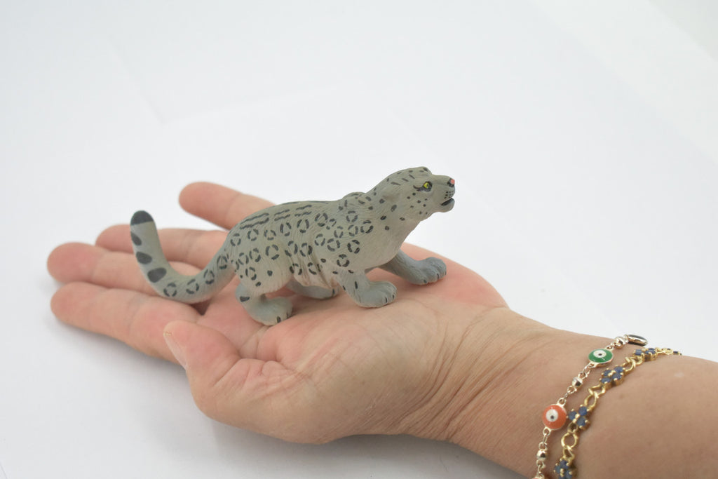 Snow Leopard, Mountain Cat, Museum Quality, Hand Painted, Rubber Rodent, Realistic, Toy, Figure, Model, Kids, Educational, Gift,    5"     CH617 BB167