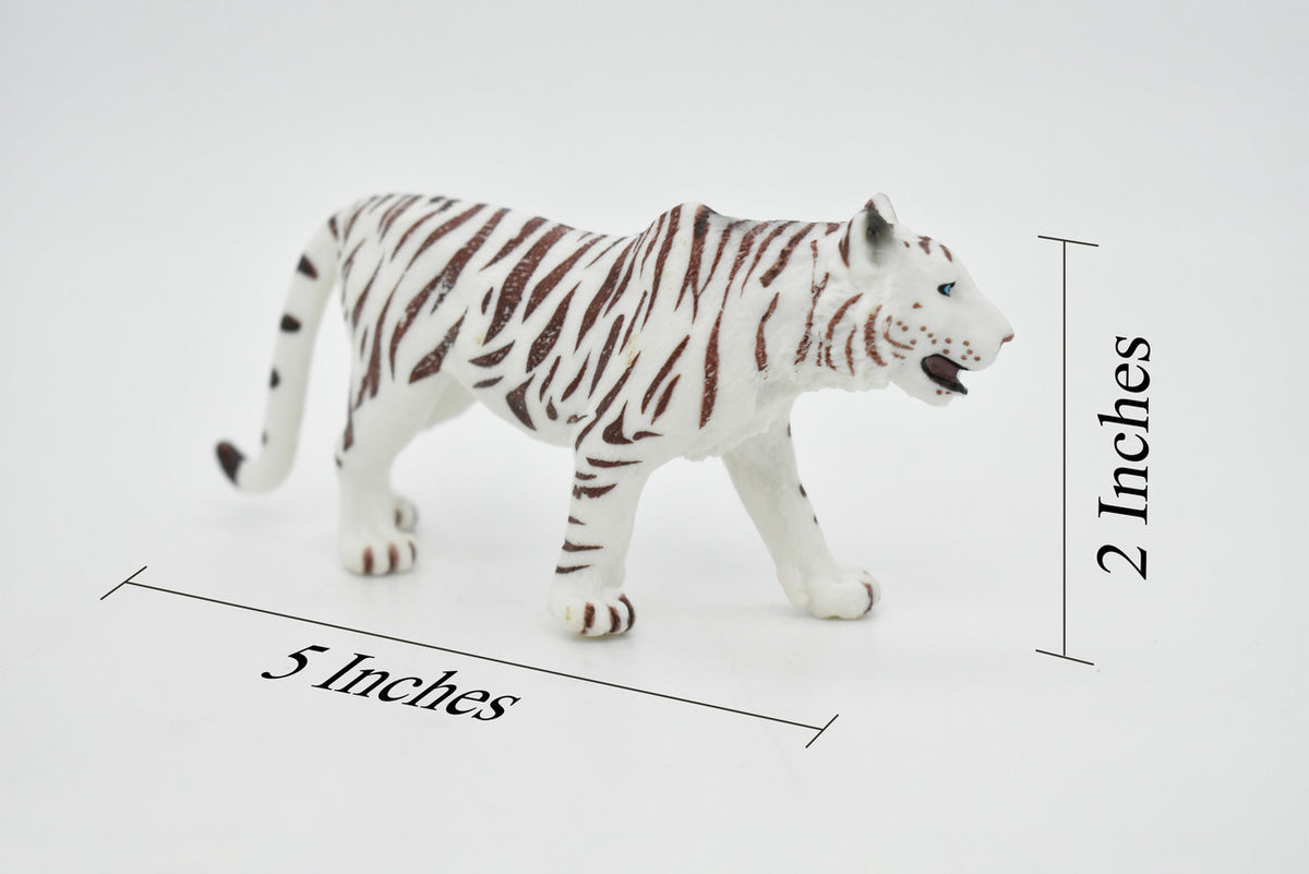Tiger, White, Bengal, Siberian, Very Nice Design, Hand Painted, Educational, Rubber Animal, Realistic Toy Figure, Diorama Model, Kids,  5 Inches. 