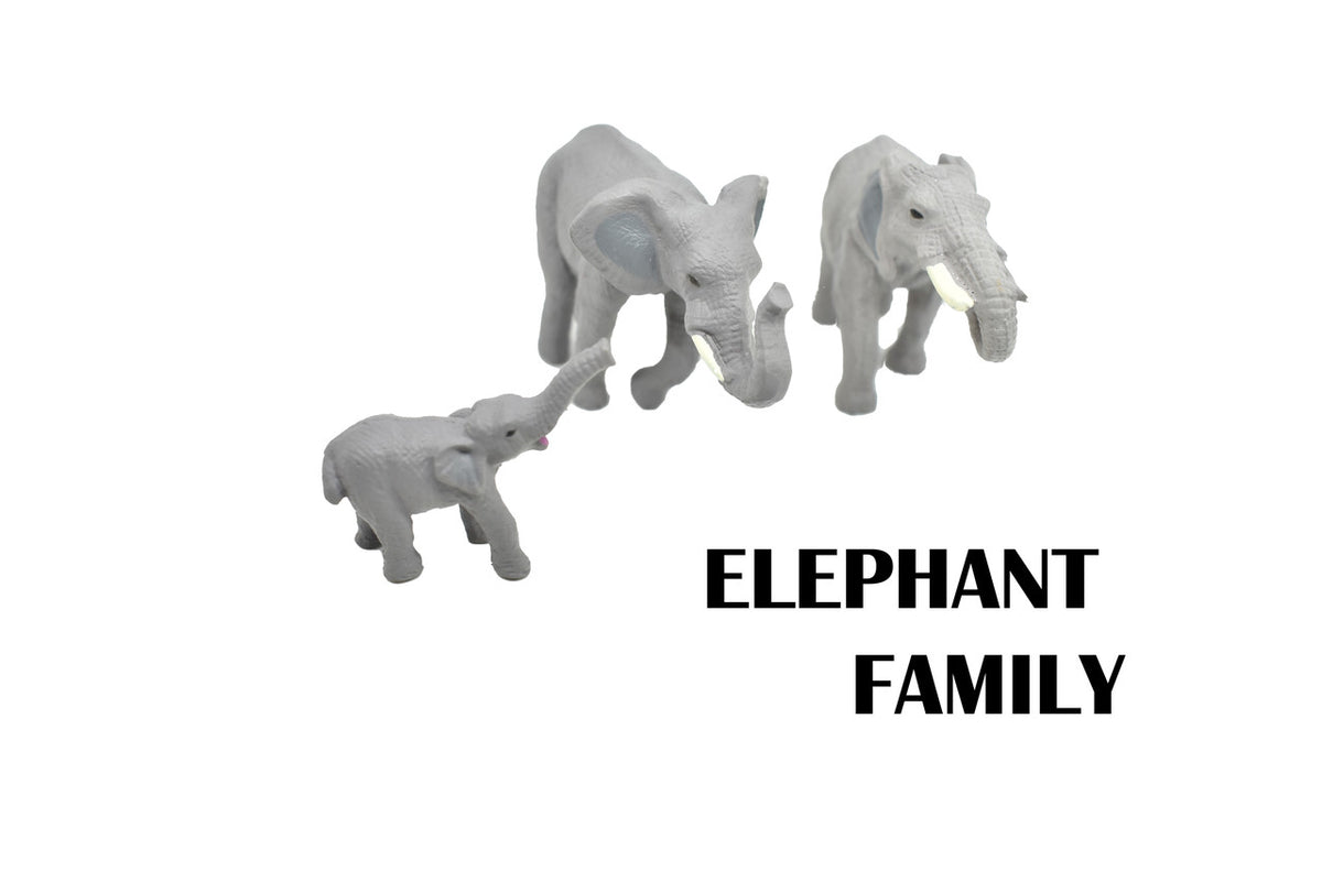 Elephant Family, Set of 3, Very Nice Rubber Design, Educational, Realistic Figure, Lifelike, Replica, Toy, Kids, Gift,     2 1/2 Inches. 