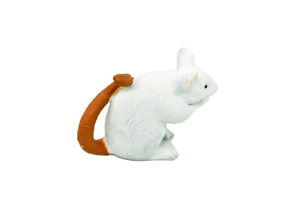 Mouse, White, Rubber Mouse, Educational, Realistic, Hand Painted, Figure, Lifelike Model, Figurine, Replica, Gift,   1 1/2" 