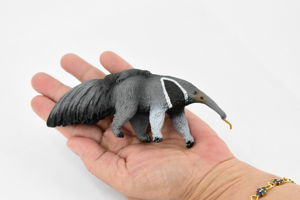 Anteater with Baby, Giant Anteaters, Museum Quality, Hand Painted, Educational, Rubber Animal, Realistic Toy Figure, Diorama Model, Kids,  5 Inches.