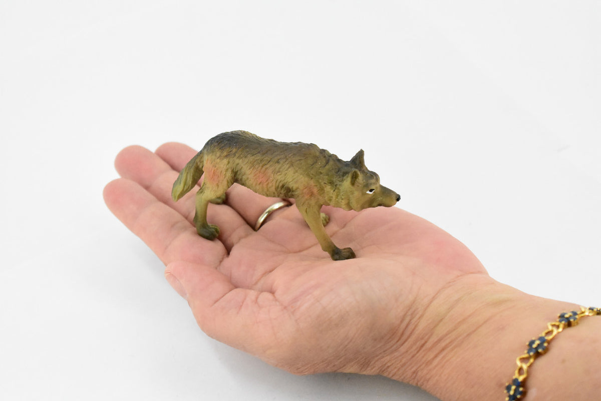 Wolf, Brown Timber Wolf, Museum Quality, Hand Painted, Rubber Animal, Educational, Realistic, Figure, Lifelike Figurine, Replica,  4 Inches. 