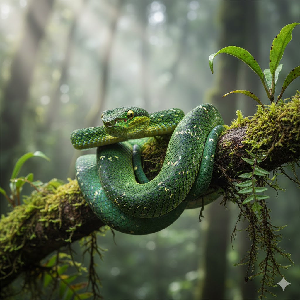 Guatemalan Palm Viper, Bothriechis bicolor, Rubber Snake, Reptile, Hand Painted, Realistic, Very Nice Rubber Design, Educational, Diorama Model, Lifelike, Toy, Gift,    3 Inches.      F987 B41